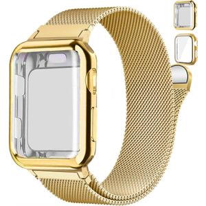 Magnetic Band and Case for Apple Watch Band 40mm 41mm 38mm 44mm 45mm 46mm 42mm Women/Men, Stainless Steel Milanese Loop Bracelet Strap with Cover Combo iWatch series 11 10 9 8 7 6 5 4 SE Ultra/2 3 49mm