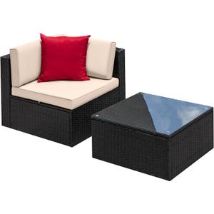Devoko 2 Piece Patio Furniture Set, All Weather PE Rattan Outdoor Sofa Set Single Sofa with Table for Garden Lawn Poolside (2 Piece, Beige)