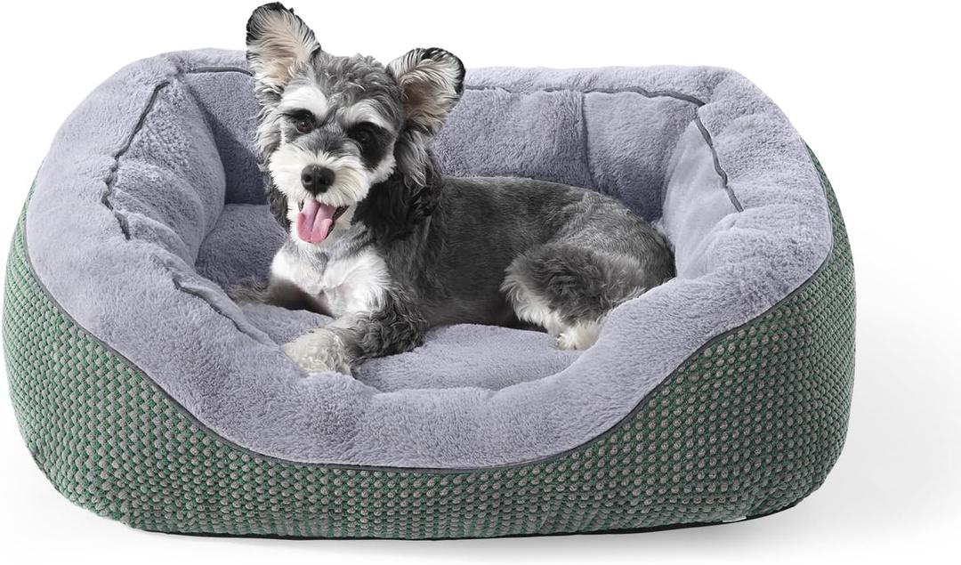INVENHO Small Dog Bed Washable Orthopedic Calming Warming Durable Pet Bed with Anti-Slip Bottom (S (20"x19"x6"), Green)