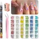 Nail Art Rhinestones Kit Colorful Gems Flat-back Round Glass Crystals with Pick Up Tweezers and Nail Rhinestone Picker Tools Manicure DIY Crafts Decorations Accessories (Multicolor)