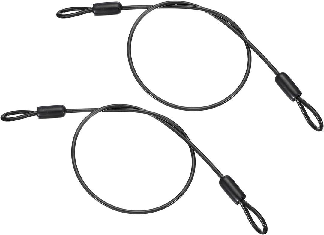 PATIKIL 1/8" Dia Vinyl Coated Stainless Steel Cable with Loops, 2 Pcs 1.6ft (20") Flexible Wire Rope Security Chain Lanyard Lock for Outdoor Stage Lighting Luggage Lock, Black