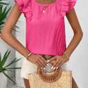 Womens Bow Tie Back Tops Round Neck Ruffle Short Sleeve Shirts Cute Babydoll Chiffon Tee Women Summer Trendy Tunic (Pink, XL)