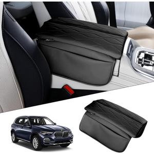 Karltys Center Console Cover for BMW X5 G05/ X7 G07 2019-2025 2026/ X6 G06 2020-2025 2026, Leather Middle Console Armrest Cover for BMW X5 Waterproof Protector with Storage Pockets (Black)