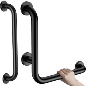 16 Inch L-Shaped Angled Grab Bar for Shower Bathroom, Matte Black