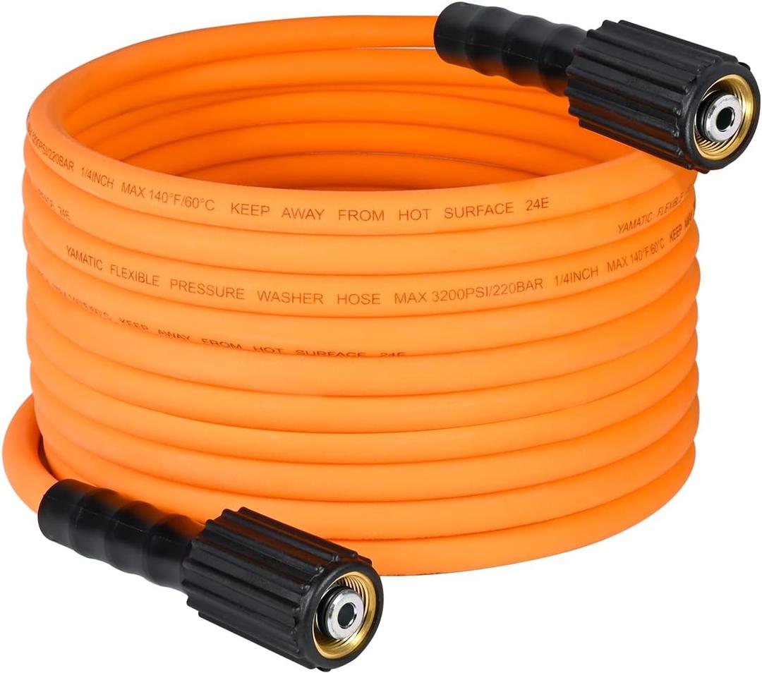 YAMATIC Pressure Washer Hose 25 FT 1/4", Wear & Kink Resistant 3200 PSI Power Washer Hose with Brass M22 Thread, Universal Flexible Pressure Wash Hose Replacement for Uberflex Flexzilla Ryobi