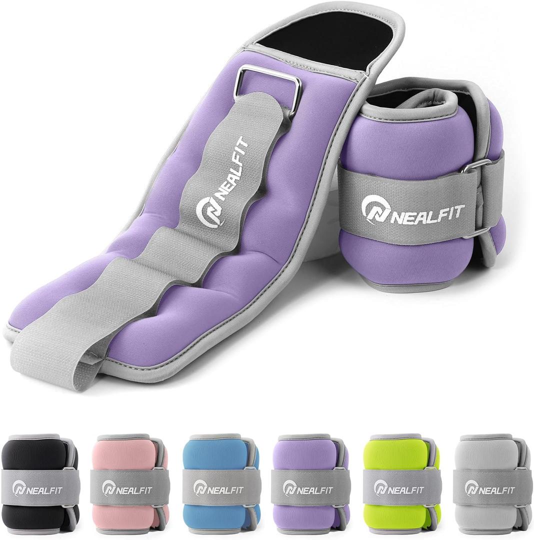 NEALFIT Ankle Weights for Men Women Kids, Leg Arm Wrist Weights with Adjustable Strap for Running, Gymnastics, Aerobics,Gym, Fitness 2LBx2