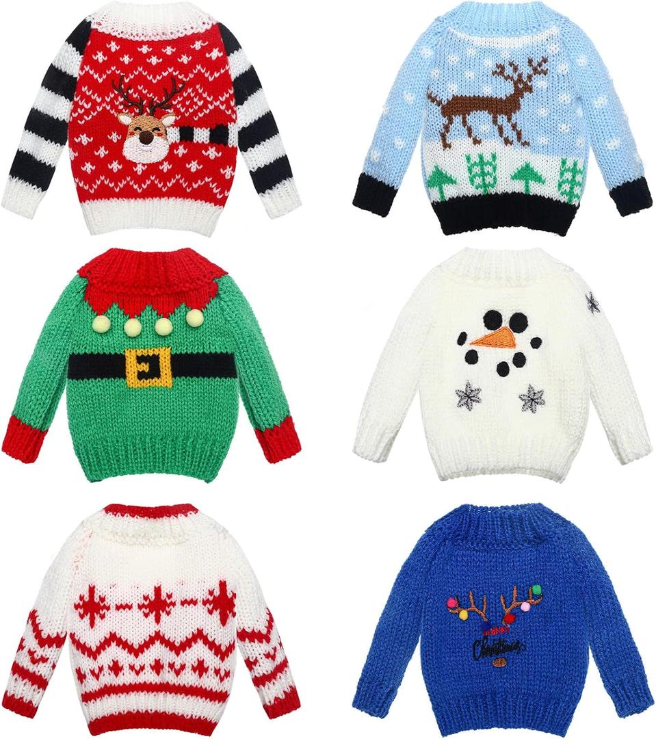 Chalyna 6 Pcs Christmas Doll Clothes Christmas Accessories Outfit Small Sweater Knitted Clothing Xmas Accessory Santa Clothing Accessories Clothes, Doll is Not Included(Stylish)