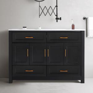 KEIKI 48" Bathroom Vanity with Ceramic Sink, Modern Single Sink Cabinet with 4 Drawers & 4 Soft-Close Doors, Wood Storage Vanity for Bathroom, Black
