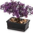 Artificial Bonsai Tree Juniper Faux Plants Indoor Fake Plants Decor with Black Ceramic Pots for Home Table Office Desk Bathroom Shelf Bedroom Living Room Farmhouse Decorations-Purple