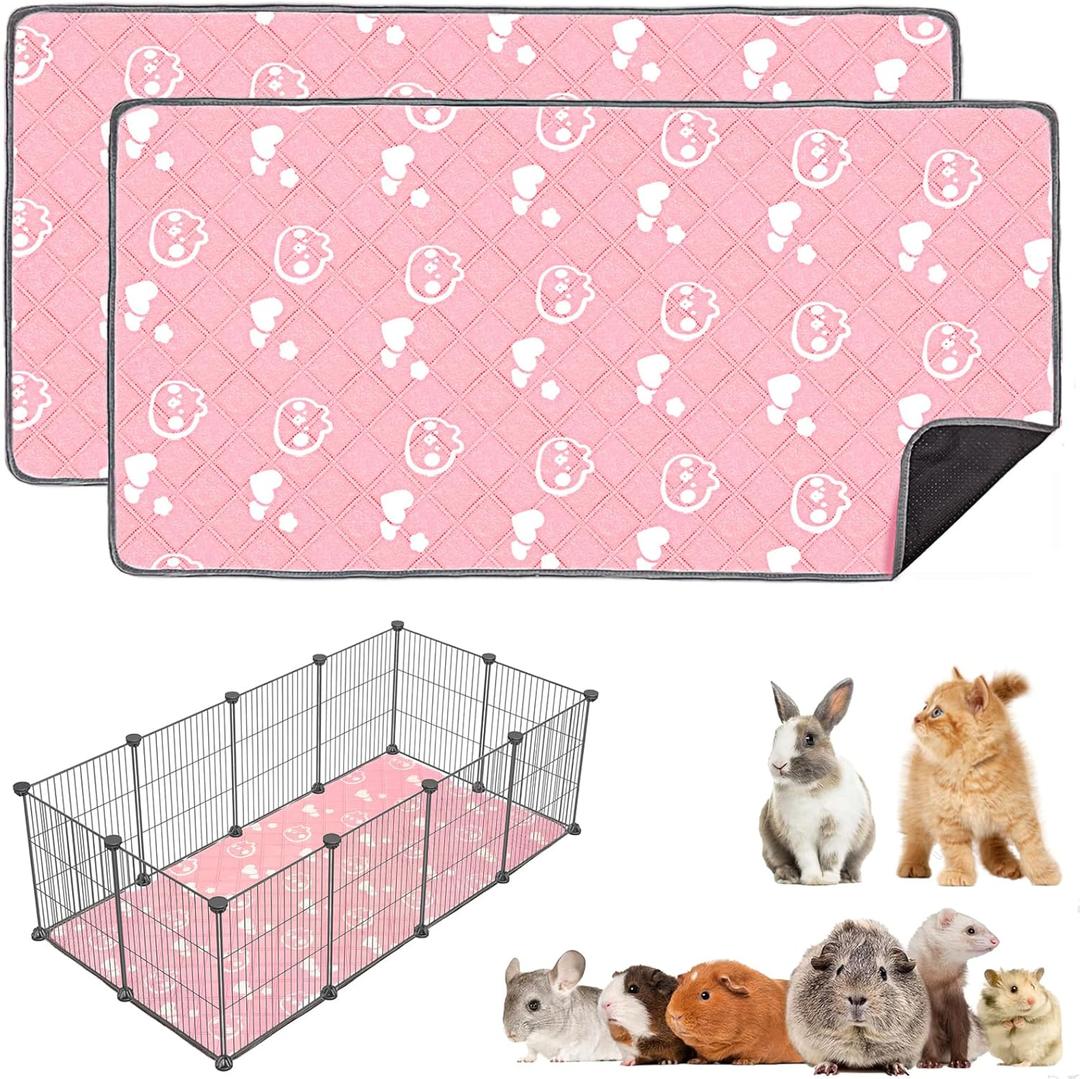 Mooydee 2 Pack Guinea Pig Bedding  Washable Guinea Pig Liners for C&C 2x4 Cage, Waterproof Reusable & Anti Slip Pee Pads Super Absorbent Mats for Small Animals Rabbit Hamster Rat (Pink, 57 x 28 Inch)