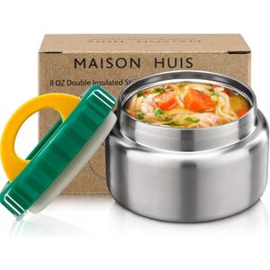 MAISON HUIS 8oz Soup Thermo Wide Mouth Vacuum Insulated Thermo Jar, Leak Proof Stainless Steel Food Container for Hot&Cold Food Kids Lunch Soup for School Travel (Green)