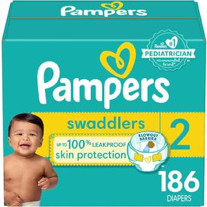 Pampers Baby Diapers - Swaddlers - Size 2, 186 Count, Ultra Absorbent Disposable Infant Diaper