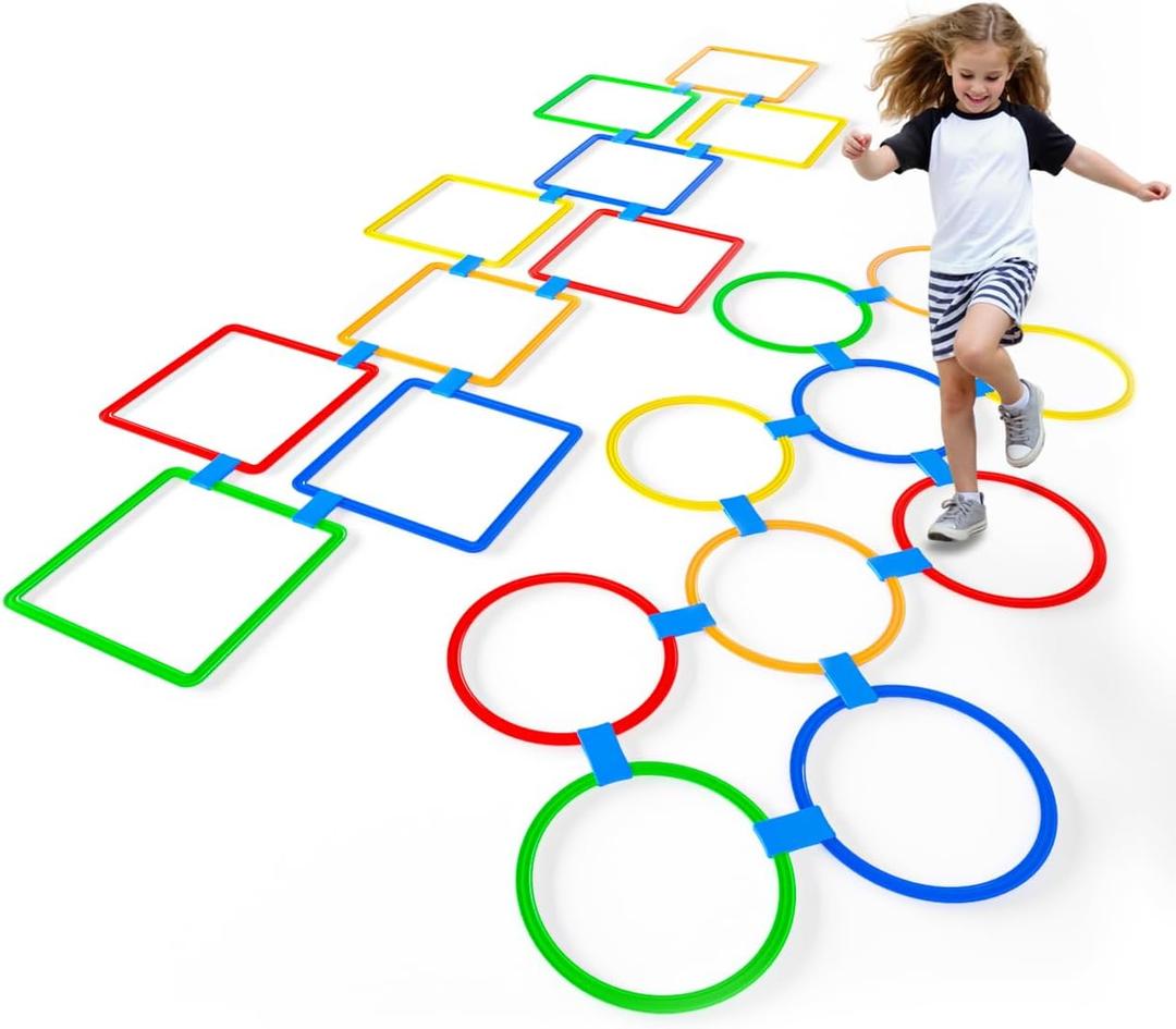 2 Sets Hopscotch Rings, 20 Plastic Square & Round Hoops with 30 Connectors for Toddlers Gross Motor Skills, Indoor/Outdoor Agility Rings for Kids Playground Obstacle Courses(15 Inch) 2 Sets Hopscotch Rings, 20 Plastic Square & Round Hoops with 30 Connectors for Toddlers Gross Motor Skills, Indoor/Outdoor Agility Rings for Kids Playground Obstacle Courses(15 Inch)