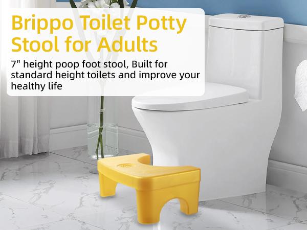 Brippo Toilet Potty Stool for Adults, Bathroom Non-Proof Toilet Assistance Step Stool fits 14"-16" Toilets, 7" Heavy Duty Plastic Portable Squatting Poop Foot Stool with Removable Topper, Yellow