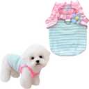 Spring and Summer pet Dog Tank Top Suspender Thin Flower Stripe Dopamine Color Matching Small Dogs and Cats Universal Breathable and Comfortable pet Clothing (XXL, Pink)