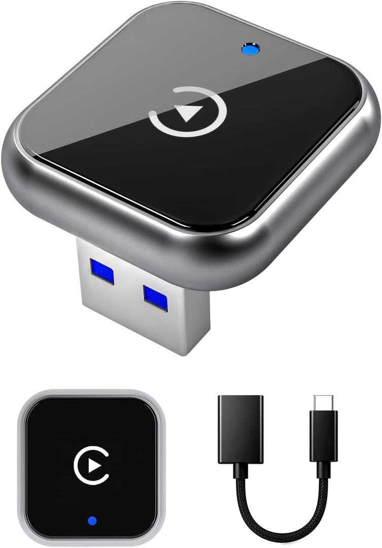 nqu Wireless CarPlay Adapter for iPhone - Upgraded Mini Design, USB/USB-C Plug & Play Converts Wired Connection - Compatible with iOS 10+ & Factory CarPlay Cars.