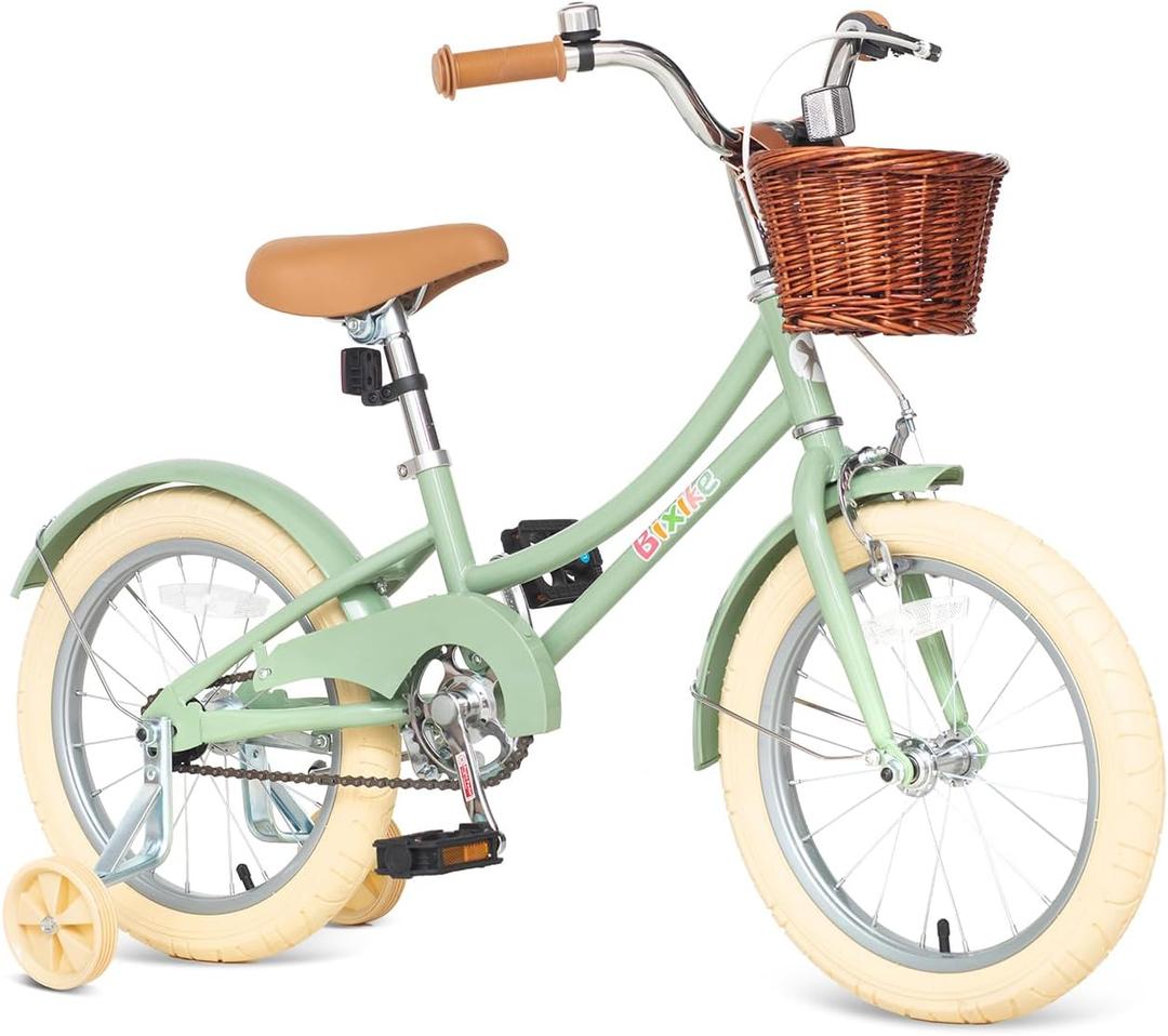 Bixike Retro Design Girls Bike 16 Inch Cruiser Bicycle with Basket & Training Wheels for 3-13 Years Old Kids, 24 Inch with Kickstand for Youth Over 6 Years Old, Multiple Colors