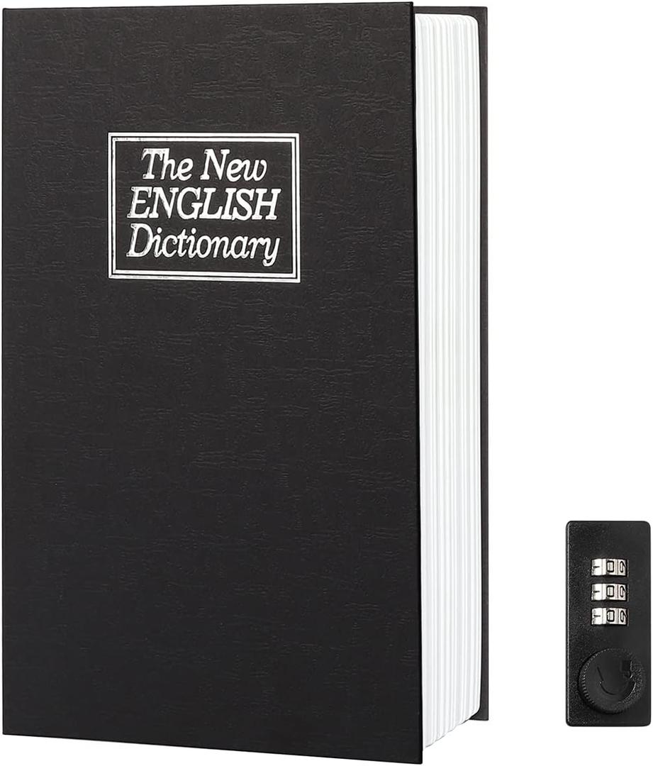 Diversion Book Safe Storage Box,Safe Box with Premium Combination Lock, Portable Book-Safe,Perfect for Home, Travel,Dorm Store Money, Jewelry, Phone and Passport (Black)