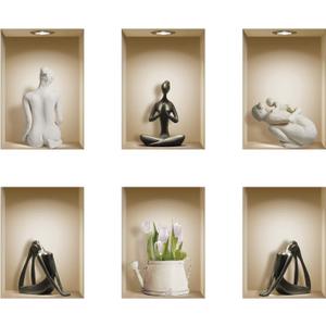 The Nisha 6 PC Pack Art Magic Pictures Peel and Stick 3D Vinyl Removable Wall Sticker Decals DIY Sticky Backsplash (Lighting Spots), White Sculptures and Black Yoga 660