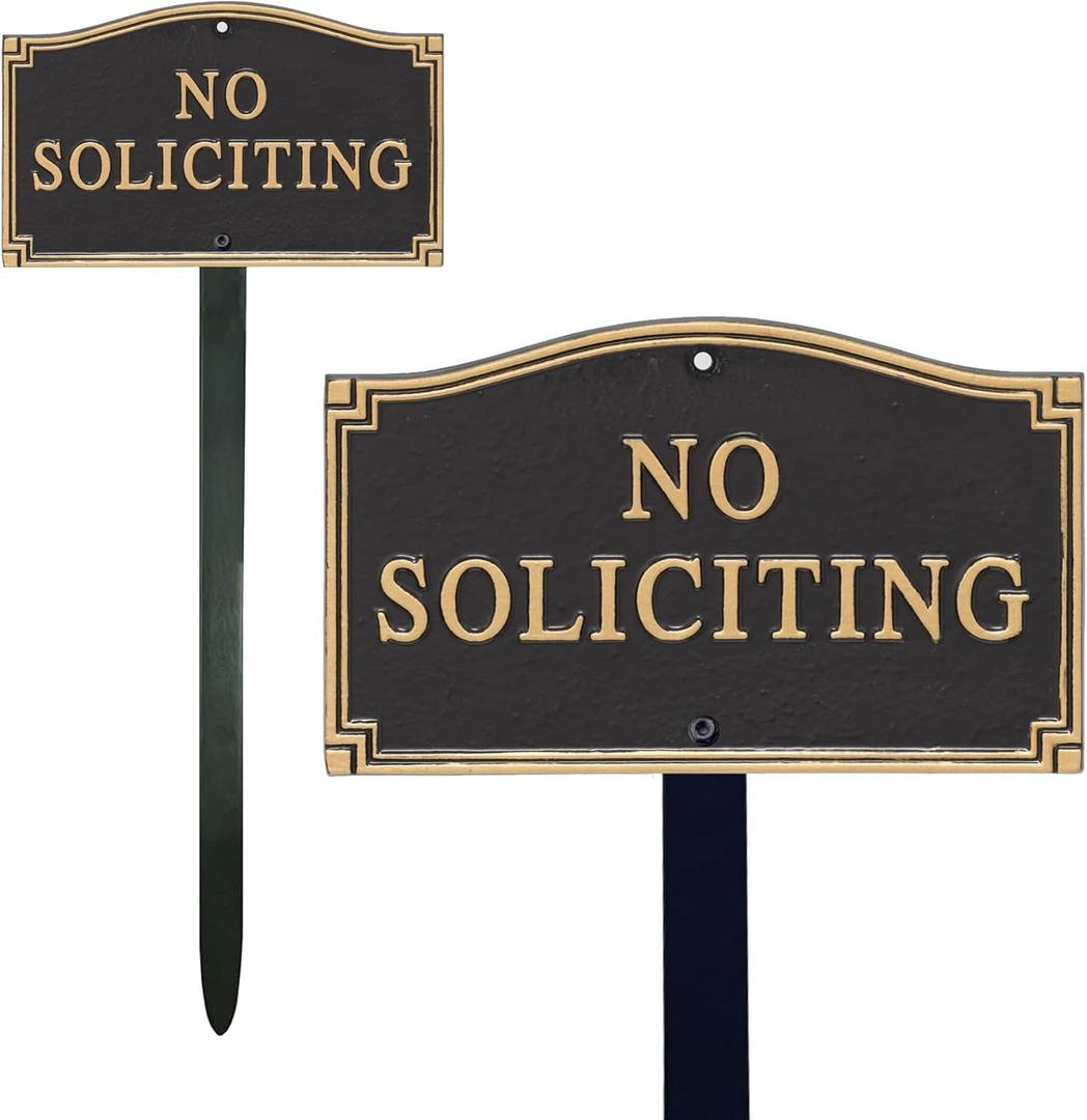 SmartSign Metal No Soliciting Sign for Yard, No Soliciting Garden Plaque | 5.75" x 9.5" Aluminum Plaque with 18" Black Stake, Made in USA