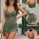 Blooming Jelly Womens Mesh One Piece Swimsuit Modest Tummy Control Bathing Suit Twist Front Swim Dress Swimwear 2026 (Green, XL)