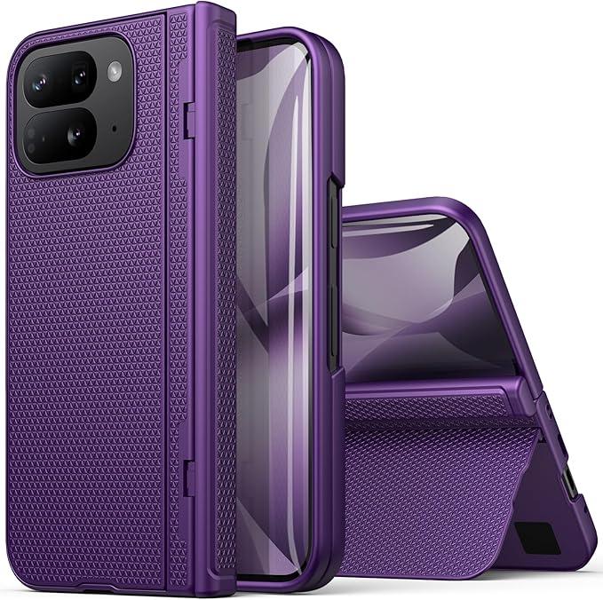 BXYJY for Google Pixel 10 Pro Fold Slim Case with Stand, Front Screen Protector, Hinge Protection, 360° Full Body Rugged Cover, Shockproof Protective Phone Case for Pixel 10 Pro Fold, Dark Purple