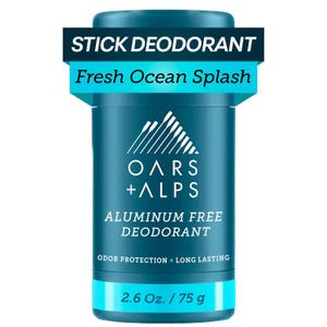Oars + Alps Deodorant for Men & Women, Aluminum Free Deodorant for Men, Dermatologist Tested, Clean Ingredients, Non Toxic, Vegan, Long Lasting, Odor Protection, Fresh Ocean Splash, 1pk, 2.6oz