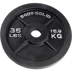 Body-Solid Cast Iron Olympic Single Weight Plate - Free Weights, Dumbbell Plates, 2 Inch Standard Hole for Barbell