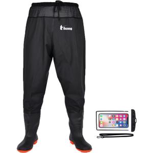Waterproof Fishing Waist Waders Pants with Boots for Men and Women for Fishing Hunting outdoors (Black), M12