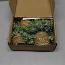 Small Fake Potted Plants: 7 Inches Artificial Plants with Seagrass Handwoven Planters, Indoor Farmhouse Decorations, Eucalyptus Plant for Home Bathroom Office Shelf Tabletop Desk Room Decor or Gift (Straw)