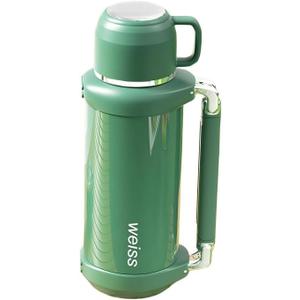 Weiss Stainless Steel Vacuum-Insulated Beverage Bottle with cup, Large Coffee Bottle for Travel, Flasks for Hot and Cold Drinks, temperature display(Green, 60oz)