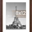 Upsimples 8x12 Picture Frame, Display Pictures 6x8 with Mat or 8 x 12 Without, Wall Hanging Photo Frames, Brown, 1 Pack