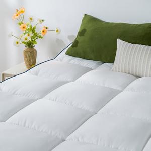 QUEEN ROSE Mattress Topper Queen, Pillow Top Extra Thick Mattress Bed Cover Topper, Soft Baffle Box Overfilled Down Alternative for Back Pain, 4 Corner Straps, White