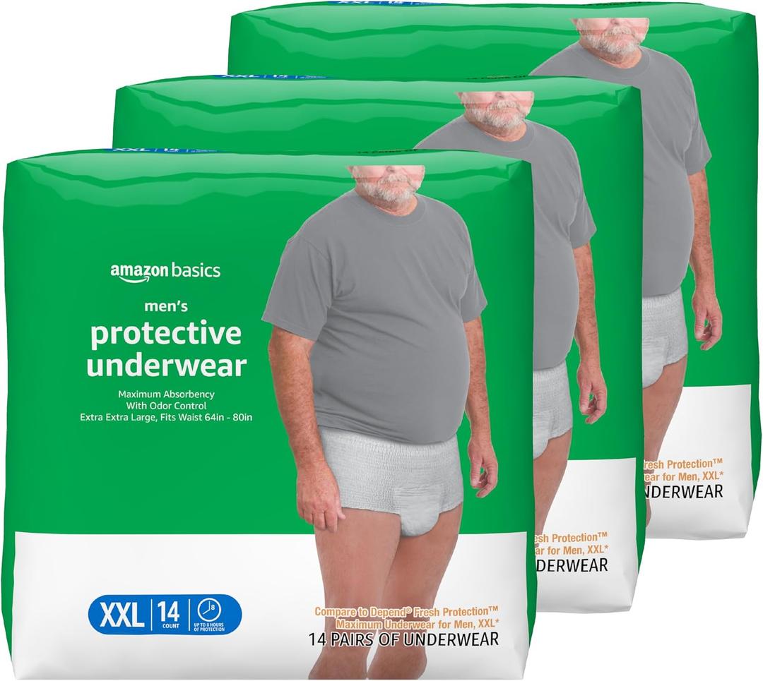 Amazon Basics Maximum Absorbency Incontinence Underwear for Men with Leak Protection, Bladder Leak Control, 2X-Large, 42 Count (3 Packs of 14)