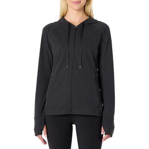 Amazon Essentials Women's Athletic Soft Performance Lightweight Zip Up Workout Hoodie Jacket, Space Dye Black, Large