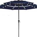 JEAREY 3 Tiers Patio Umbrella with Solar Lights 9ft Outdoor Market Table Umbrellas with Push Button Tilt for Outside Pool Garden, Navy Blue