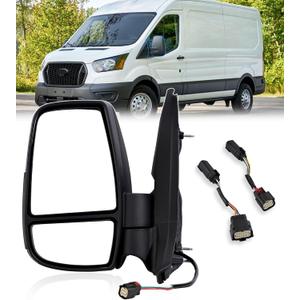 Driver Side Mirror,Mirror Assembly Compatible With 2015-2025 Ford Transit 150 250 350 350 HD,Transit Tow Power Glass,Towing Without Signal Light Non Heated,Black(Short Arm), medium