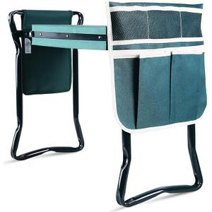 Ohuhu Garden Kneeler and Seat, Heavy Duty Garden Stool with EVA Foam Kneeling Pad, Foldable Gardening Bench with 2 Tool Pouches, 2-in-1 Portable Gardening Supplies, for Seniors