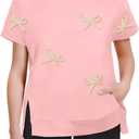 Girls Clothes 2PC Summer Outfits Bow Short Sleeve T-shirts and Elastic Waist Shorts Set Kids Clothes Girls (11-12 Years, Pink)