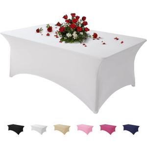 Famstar Table Cloth White 6FT Spandex Tablecloth for Rectangle Fitted Table Cloths Stretch Covers Washable Wrinkle Free Tablecloths for Festival Camping Picnic Wedding Party