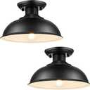 LOEHINLE 2PCS Semi Flush Mount Ceiling Light, Industrial Close to Ceiling Lighting Fixtures, Rustic Vintage Metal Black Ceiling Lamp for Kitchen Island Bedroom Hallway Farmhouse, 13in