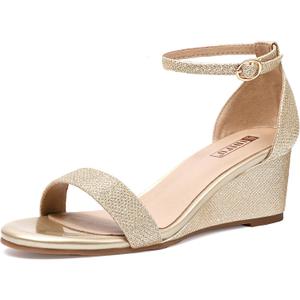 IDIFU Wedge Sandals Heels for Women Dress Shoes Open Toe with Ankle Strap for Wedding Bridal Evening Cocktail, 8, Gold Glitter