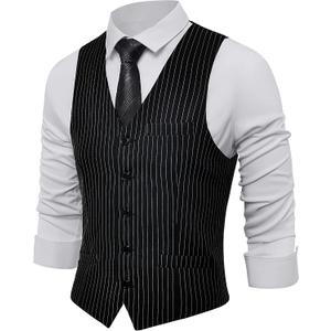 BABEYOND Men's Suit Vest Slim Fit Waistcoat Business Dress Vests for Suit Tuxedo, Large, Black Stripe
