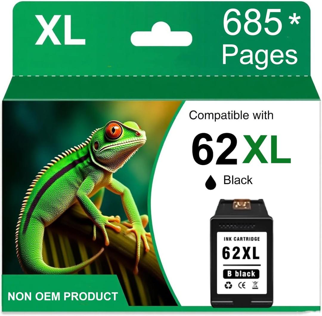 Printer Ink 62 XL 62XL Envy 7645 for HP 62 XL Black Ink Cartridge HP Ink 62 62XL Ink Cartridges Black HP62 HP62BK for ENVY 5540 5544 5545 5642 5660 5664 7640 7645, OfficeJet 200 250 258 5740 5745 5746