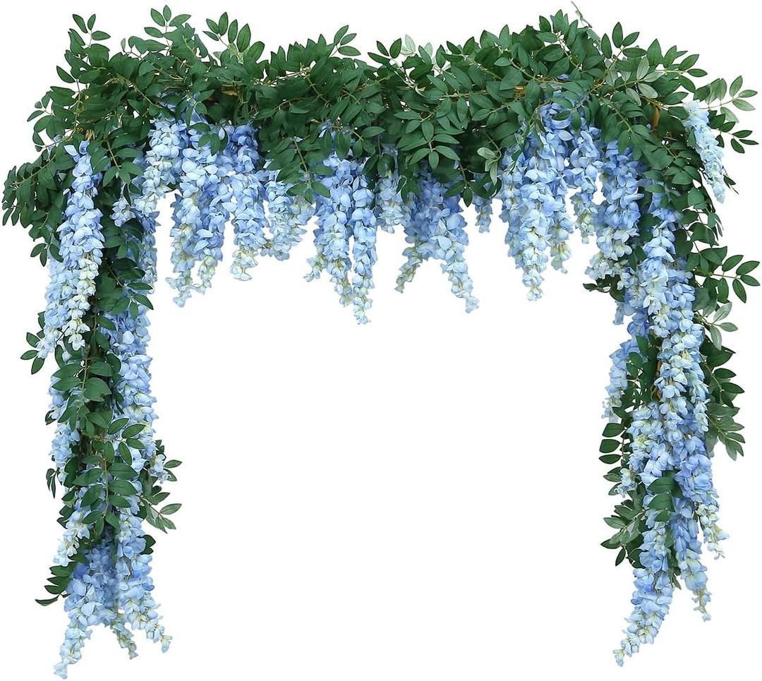 1pc/2pcs Encrypted Flower Vine Wisteria Artificial Flowers Garland,White Wisteria Hanging Flowers Flower Garland Decorations for Home Garden Outdoor Ceremony Wedding Arch Decoration (Blue, 2pcs)