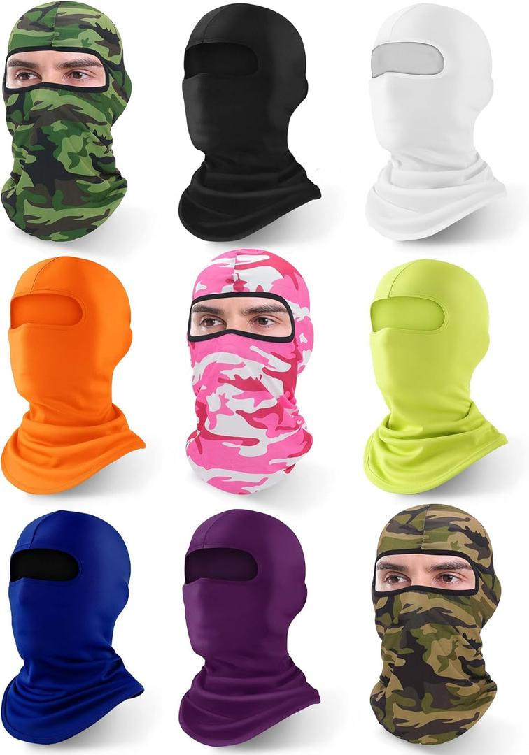Xeoxarel 9 Pcs Ski Mask Balaclava, Full Face Cover, UV Sun Protection Cooling Neck Gaiter, Clothing Scarf Bandana Men/Women