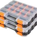 Tool Box with Transparent Lid, Double Side 34-Compartments Organizer Box with Removable Dividers for Hardware, Screws, Bolts, Nails, Beads, Jewelry and Fishing Accessories, Orange, 2 Pack