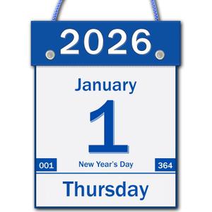 2026 Daily Wall Calendar, Page per Day with Large Print Dates, 365 Day Tear off Wall Calendar for Seniors Gift Home Office School Dorms, 8.5" x 6", Tear Away Calendars with Hanging String, Blue