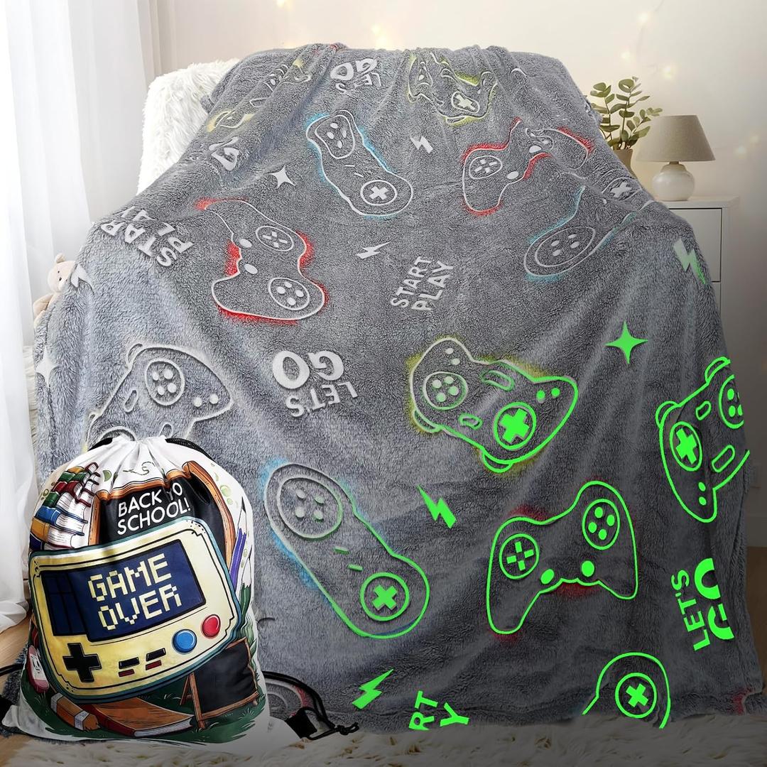 LMKLOP Glow in The Dark Gaming Blanket for Boys/Girls/Toddler/Baby, Cute Funny Kids Throw Blanket for Birthday/Toys, Gamer Gifts for Teen Boy, Gamer Room Decor 40"x 60"