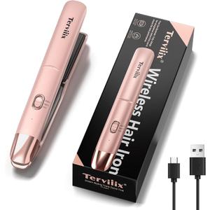 Terviiix Cordless Hair Straightener Portable Size, Max 430F Mini Hair Straightener & Curler 2 in 1 for Short Hair, Rechargeable Mini Flat Iron for Travel with Argan Oil Infused, 4500mAh Battery